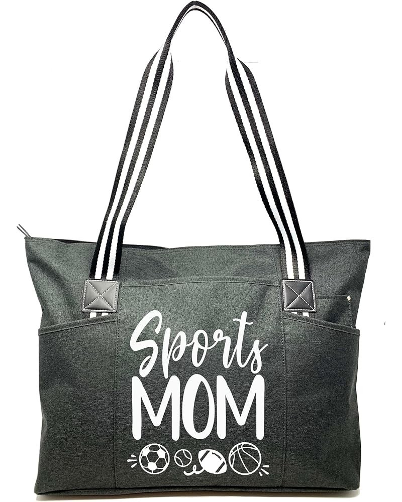 Sports Mom Large Zippered Tote Bag with Pockets for Women Sports Mom Tessa Black $23.98 Totes