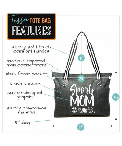 Sports Mom Large Zippered Tote Bag with Pockets for Women Sports Mom Tessa Black $23.98 Totes