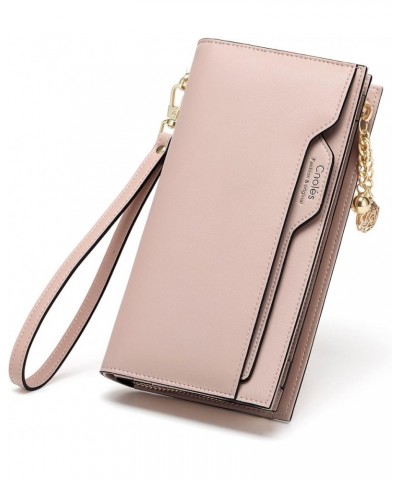 Genuine Leather Wallet for Women Large Capacity Wristlet Bifold Ladies Purse Multi Card Organizer Pink Pink 19.4cm x 4cm x 10...