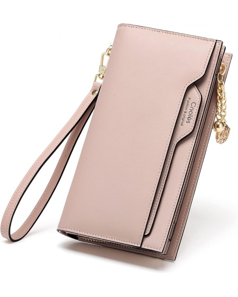 Genuine Leather Wallet for Women Large Capacity Wristlet Bifold Ladies Purse Multi Card Organizer Pink Pink 19.4cm x 4cm x 10...