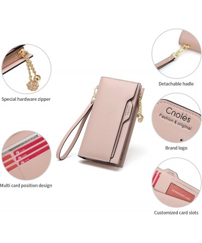 Genuine Leather Wallet for Women Large Capacity Wristlet Bifold Ladies Purse Multi Card Organizer Pink Pink 19.4cm x 4cm x 10...