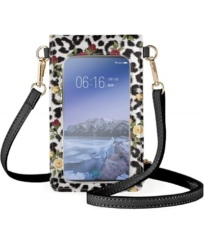 Custom Print Mini Crossbody Bag for Cell Phone Card Holder with Adjustable Shoulder Strap for Women Rose Leopard $12.47 Shoul...