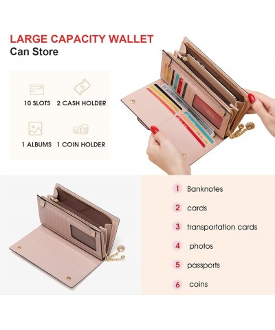 Genuine Leather Wallet for Women Large Capacity Wristlet Bifold Ladies Purse Multi Card Organizer Pink Pink 19.4cm x 4cm x 10...