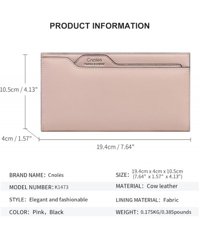 Genuine Leather Wallet for Women Large Capacity Wristlet Bifold Ladies Purse Multi Card Organizer Pink Pink 19.4cm x 4cm x 10...