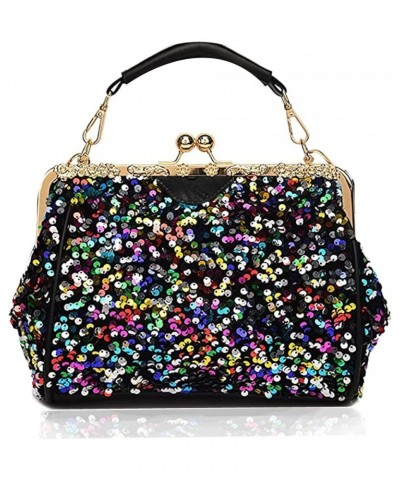 Sequin Purse for Women Kiss Lock Handbag Evening Party Top-Handle Shoulder Bag Black-sequin $20.15 Evening Bags