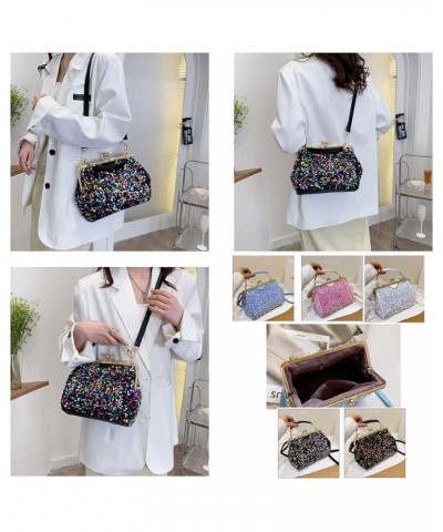 Sequin Purse for Women Kiss Lock Handbag Evening Party Top-Handle Shoulder Bag Black-sequin $20.15 Evening Bags