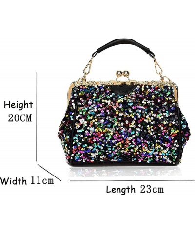 Sequin Purse for Women Kiss Lock Handbag Evening Party Top-Handle Shoulder Bag Black-sequin $20.15 Evening Bags