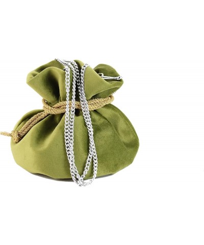 British Hand Made Fantasy Suede Velvet Drawstring Clutch Shoulder Cross-body Bag Sage Green $26.99 Clutches