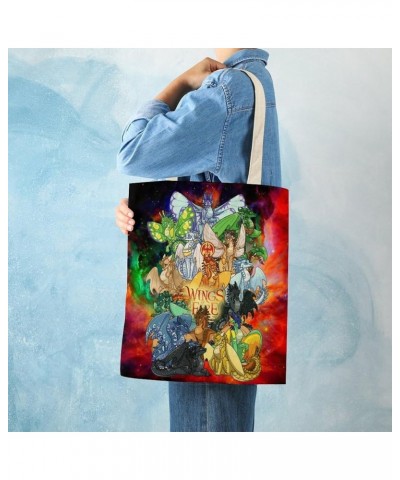 Fashionable Canvas Tote Bag Double Fire Dragons Wings Daily Shoulder Bag,Suitable For Shopping And Gym Travel Black 4 $10.91 ...