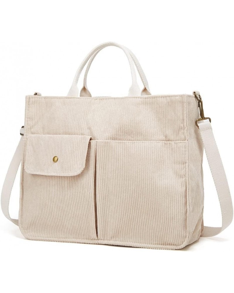 Tote Bag Women Corduroy Hobo Satchel College Travel Crossbody Bags Messenger Handbag 2023 A Beige White $14.42 Totes