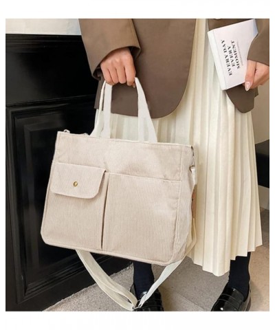 Tote Bag Women Corduroy Hobo Satchel College Travel Crossbody Bags Messenger Handbag 2023 A Beige White $14.42 Totes