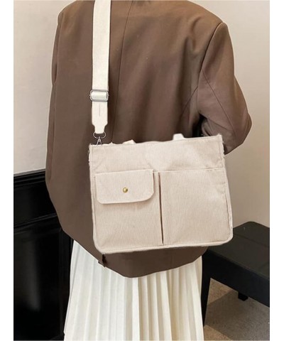 Tote Bag Women Corduroy Hobo Satchel College Travel Crossbody Bags Messenger Handbag 2023 A Beige White $14.42 Totes