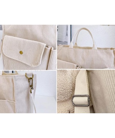 Tote Bag Women Corduroy Hobo Satchel College Travel Crossbody Bags Messenger Handbag 2023 A Beige White $14.42 Totes