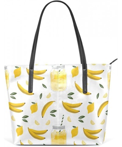 Handbags for Women Tote Bags with 11.08"(L) x 3.54"(W) x 11.02"(W) - Pink Palm Tree Banana Milk $18.91 Totes