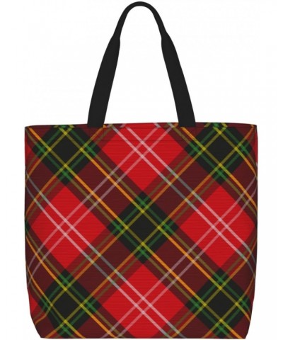 Women'S Soft Tote Shoulder Bag Red-Tartan-Green-Plaid Foldable Travel Purse With Zipper Closure $15.07 Totes