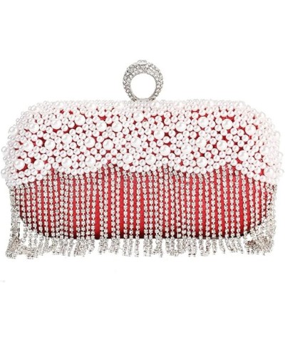 Women's Evening Clutch Purses Pearl Tassel Wedding Party Prom Handbags Shoulder Bag Red $21.58 Evening Bags