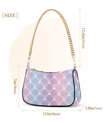 Shoulder Bag for Women, Romantic Gradient Mesh with Mermaid Scale Tote Bag Small Purses Cute Mini Zipper Handbag with Chain S...