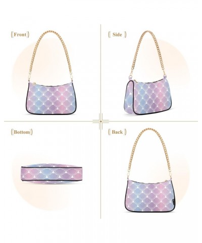 Shoulder Bag for Women, Romantic Gradient Mesh with Mermaid Scale Tote Bag Small Purses Cute Mini Zipper Handbag with Chain S...