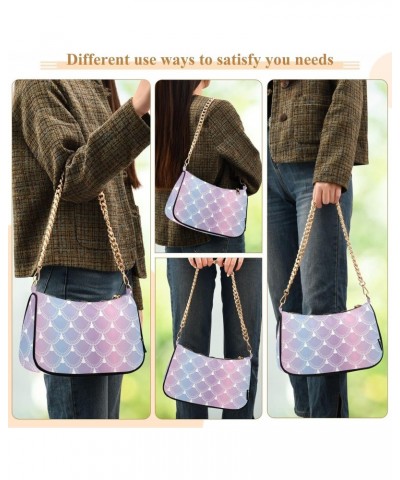 Shoulder Bag for Women, Romantic Gradient Mesh with Mermaid Scale Tote Bag Small Purses Cute Mini Zipper Handbag with Chain S...