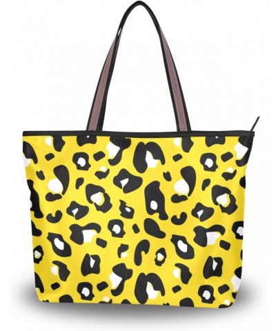 Cow Print On Yellow Shoulder Bag Top Handle Tote Bag Handbag for Women $16.11 Handbags