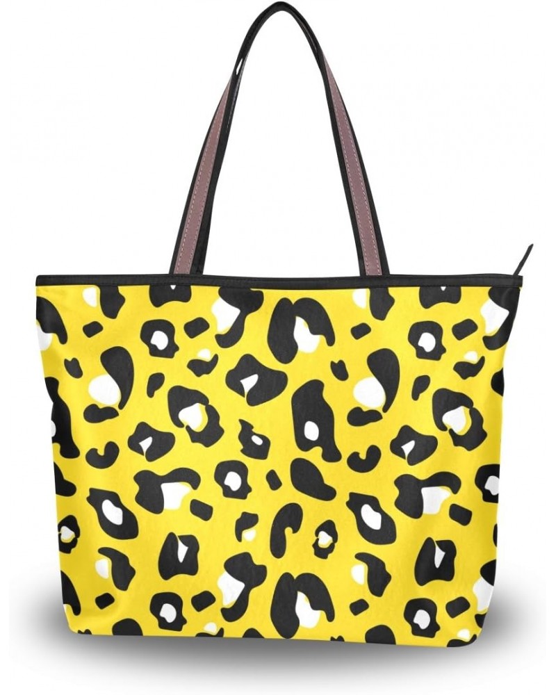 Cow Print On Yellow Shoulder Bag Top Handle Tote Bag Handbag for Women $16.11 Handbags