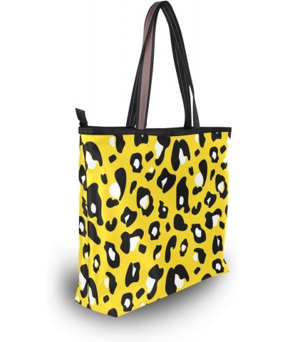 Cow Print On Yellow Shoulder Bag Top Handle Tote Bag Handbag for Women $16.11 Handbags