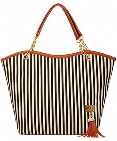 Women Tassel Canvas Handbag Purse Stripes Tote Fashion Shoulder Bag Large Capacity Satchel(Blue Stripe) Black White Stripe $2...