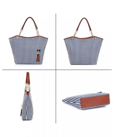 Women Tassel Canvas Handbag Purse Stripes Tote Fashion Shoulder Bag Large Capacity Satchel(Blue Stripe) Black White Stripe $2...