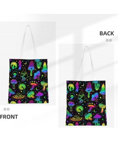 Skull Black And White Plaid Single Shoulder Fashion Canvas Tote Shopping Bags Handbags For Men And Women Psychedelic Mushroom...