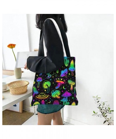 Skull Black And White Plaid Single Shoulder Fashion Canvas Tote Shopping Bags Handbags For Men And Women Psychedelic Mushroom...