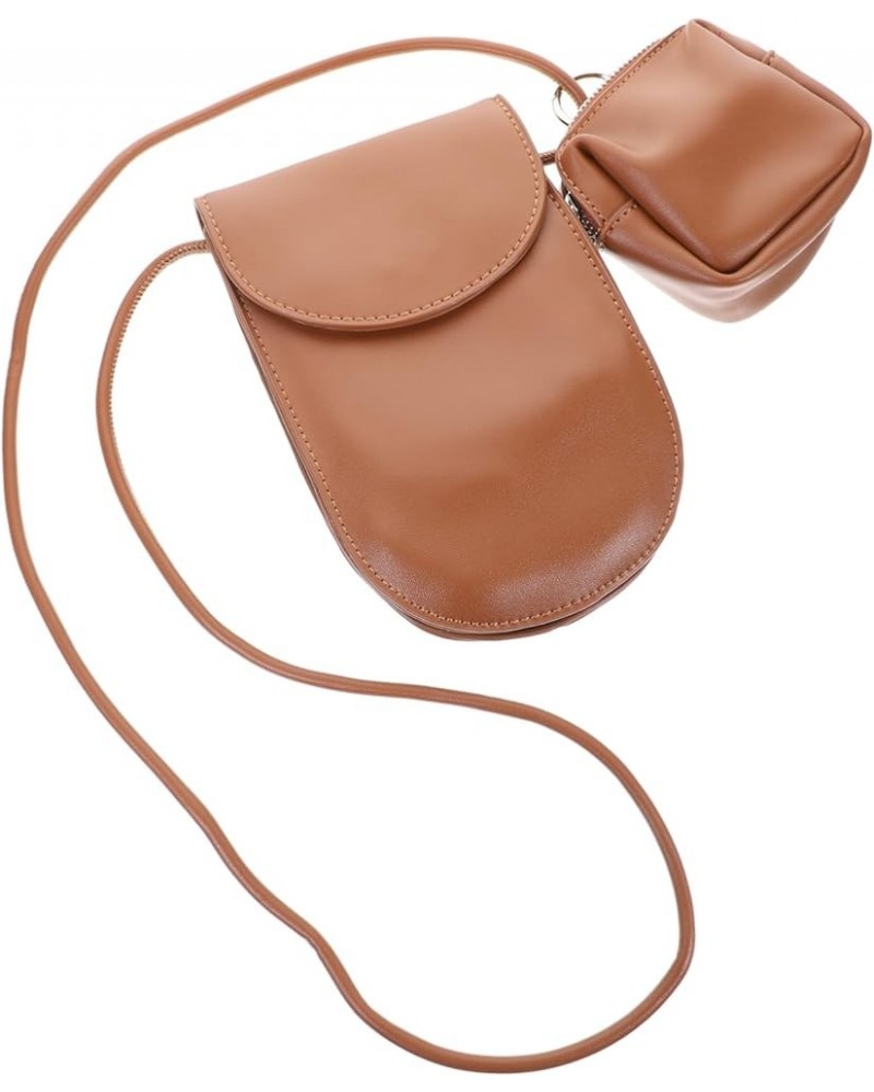 Mobile Phone Bag Pu Leather Fashion Bag Portable White Women's Brown $10.33 Crossbody Bags