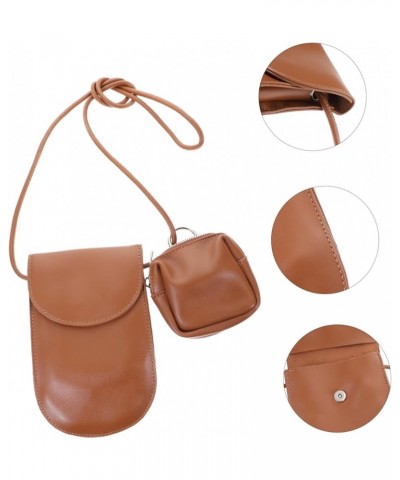 Mobile Phone Bag Pu Leather Fashion Bag Portable White Women's Brown $10.33 Crossbody Bags