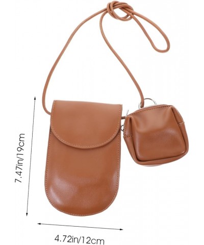 Mobile Phone Bag Pu Leather Fashion Bag Portable White Women's Brown $10.33 Crossbody Bags