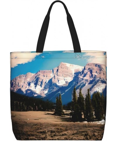 Rocky Mountains Print Stylish Canvas Tote Bag,Casual Tote'S Handbag Big Capacity Shoulder Bag, For Shopping, Work Rocky Mount...