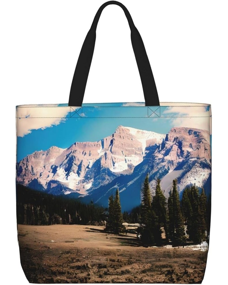 Rocky Mountains Print Stylish Canvas Tote Bag,Casual Tote'S Handbag Big Capacity Shoulder Bag, For Shopping, Work Rocky Mount...