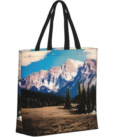 Rocky Mountains Print Stylish Canvas Tote Bag,Casual Tote'S Handbag Big Capacity Shoulder Bag, For Shopping, Work Rocky Mount...