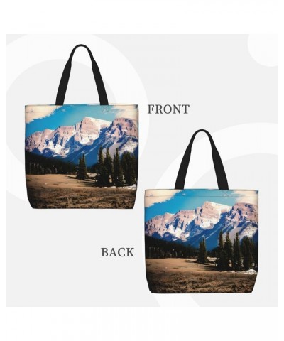 Rocky Mountains Print Stylish Canvas Tote Bag,Casual Tote'S Handbag Big Capacity Shoulder Bag, For Shopping, Work Rocky Mount...