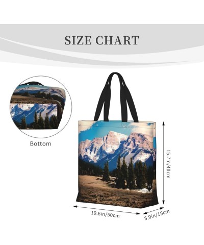 Rocky Mountains Print Stylish Canvas Tote Bag,Casual Tote'S Handbag Big Capacity Shoulder Bag, For Shopping, Work Rocky Mount...