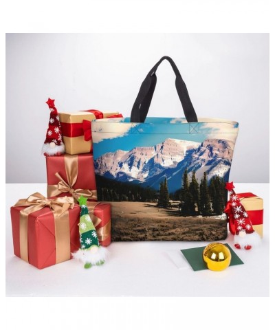 Rocky Mountains Print Stylish Canvas Tote Bag,Casual Tote'S Handbag Big Capacity Shoulder Bag, For Shopping, Work Rocky Mount...