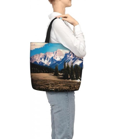 Rocky Mountains Print Stylish Canvas Tote Bag,Casual Tote'S Handbag Big Capacity Shoulder Bag, For Shopping, Work Rocky Mount...