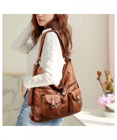 Shoulder Bag for Women Multi Pocket Backpack Large Capacity Tote Bag Top Handle Handbag Retro Purse Red $30.49 Backpacks