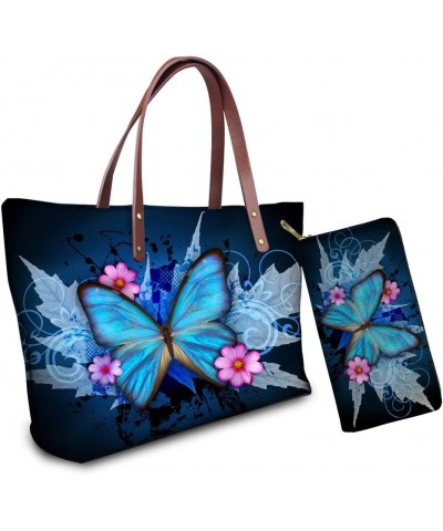 Handbag and Wallet Set Magic African American Woman Shoulder Bag Top Handle Bag Tote Purse for Women Blue Butterfly $22.05 Sa...