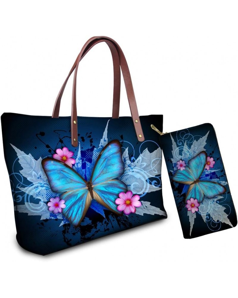 Handbag and Wallet Set Magic African American Woman Shoulder Bag Top Handle Bag Tote Purse for Women Blue Butterfly $22.05 Sa...