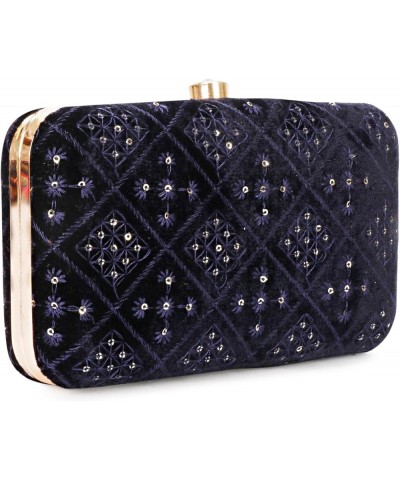 Hand Crafted Designer Box Clutch For Women, Zari Embroidery Clutch For Women/Hand Clutch For Women Velvet-dark Blue $13.53 Ev...