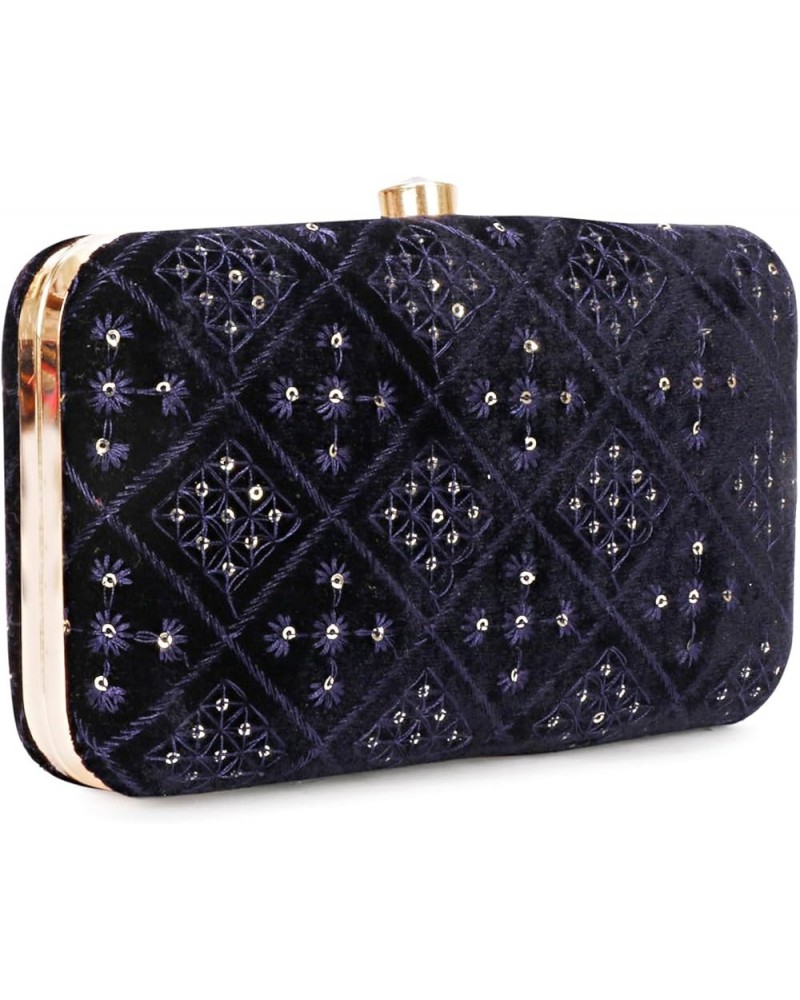 Hand Crafted Designer Box Clutch For Women, Zari Embroidery Clutch For Women/Hand Clutch For Women Velvet-dark Blue $13.53 Ev...