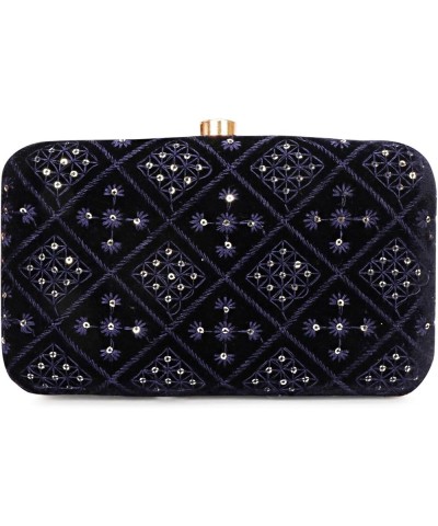 Hand Crafted Designer Box Clutch For Women, Zari Embroidery Clutch For Women/Hand Clutch For Women Velvet-dark Blue $13.53 Ev...