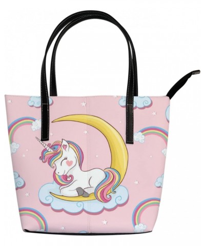 Large Tote Bags PU Leather Handbags Lovely Unicorn Moon Women's Shoulder Bags with Top Handles Ladies Casual Shopping Bags Pu...