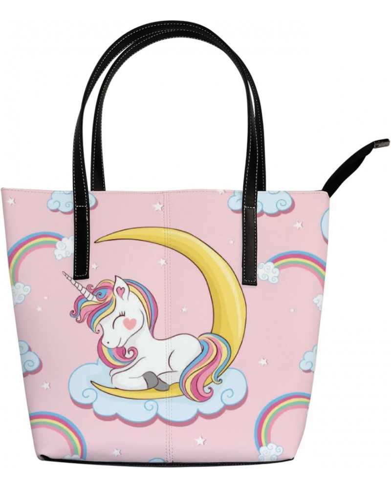 Large Tote Bags PU Leather Handbags Lovely Unicorn Moon Women's Shoulder Bags with Top Handles Ladies Casual Shopping Bags Pu...