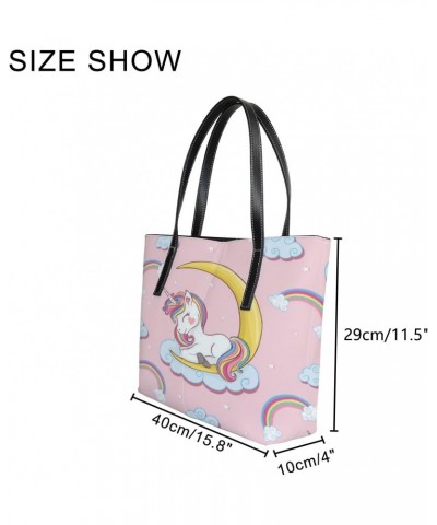 Large Tote Bags PU Leather Handbags Lovely Unicorn Moon Women's Shoulder Bags with Top Handles Ladies Casual Shopping Bags Pu...