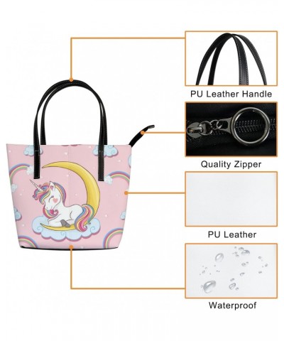 Large Tote Bags PU Leather Handbags Lovely Unicorn Moon Women's Shoulder Bags with Top Handles Ladies Casual Shopping Bags Pu...